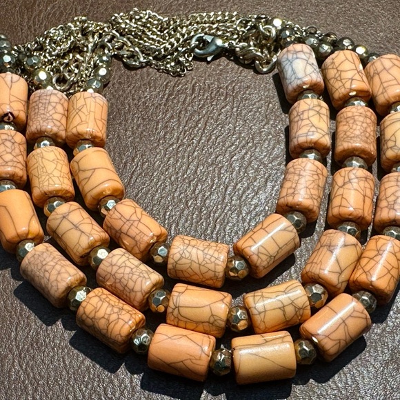 Statement, wood tube, necklace, triple thick vain, brown swirls, one of a kind - Picture 5 of 12